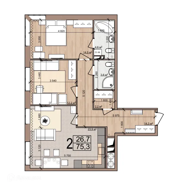 Планировка 2 комн. в ЖК Discovery (Дискавери)