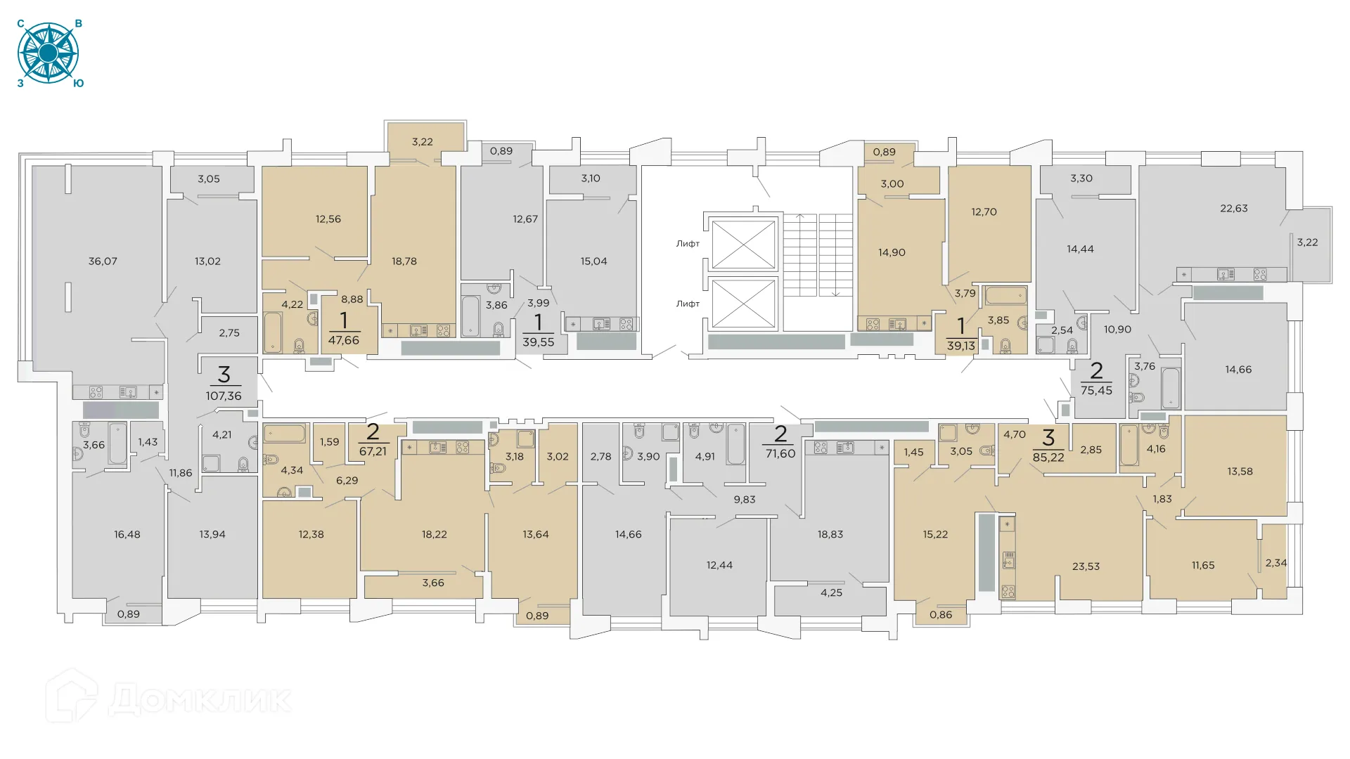 Планировка 3-комнатной квартиры 107.36 м² в ЖК ВЕГА, г. Рязань — фото 3