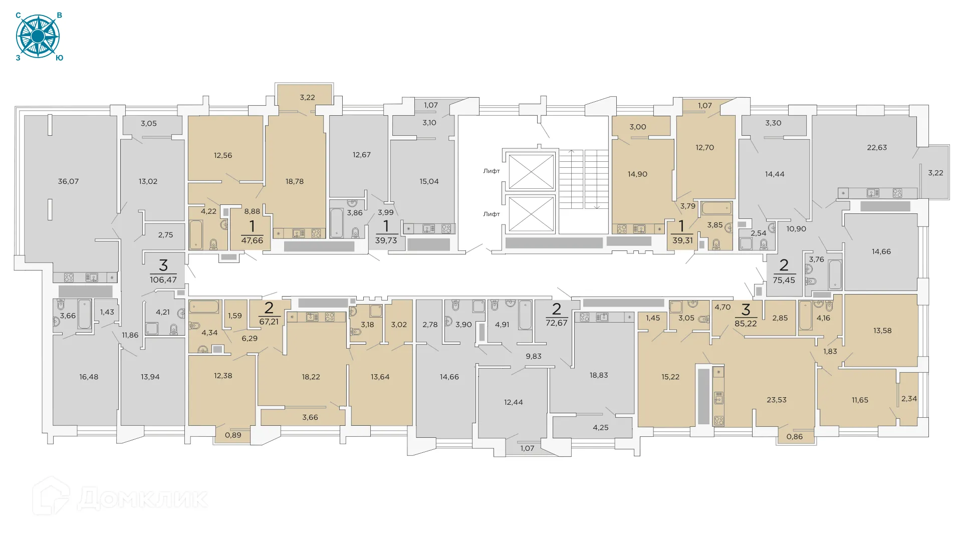 Планировка 3-комнатной квартиры 106.47 м² в ЖК ВЕГА, г. Рязань — фото 3