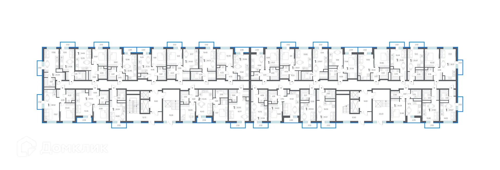 Планировка 1-комнатной квартиры 34.34 м² в ЖК Шереметьевский квартал, г. Дядьково — фото 2