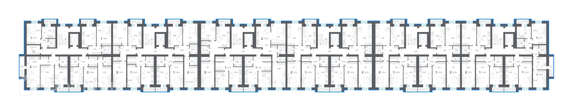 Планировка 2-комнатной квартиры 61.72 м² в ЖК ОГНИ, г. Дядьково — фото 2