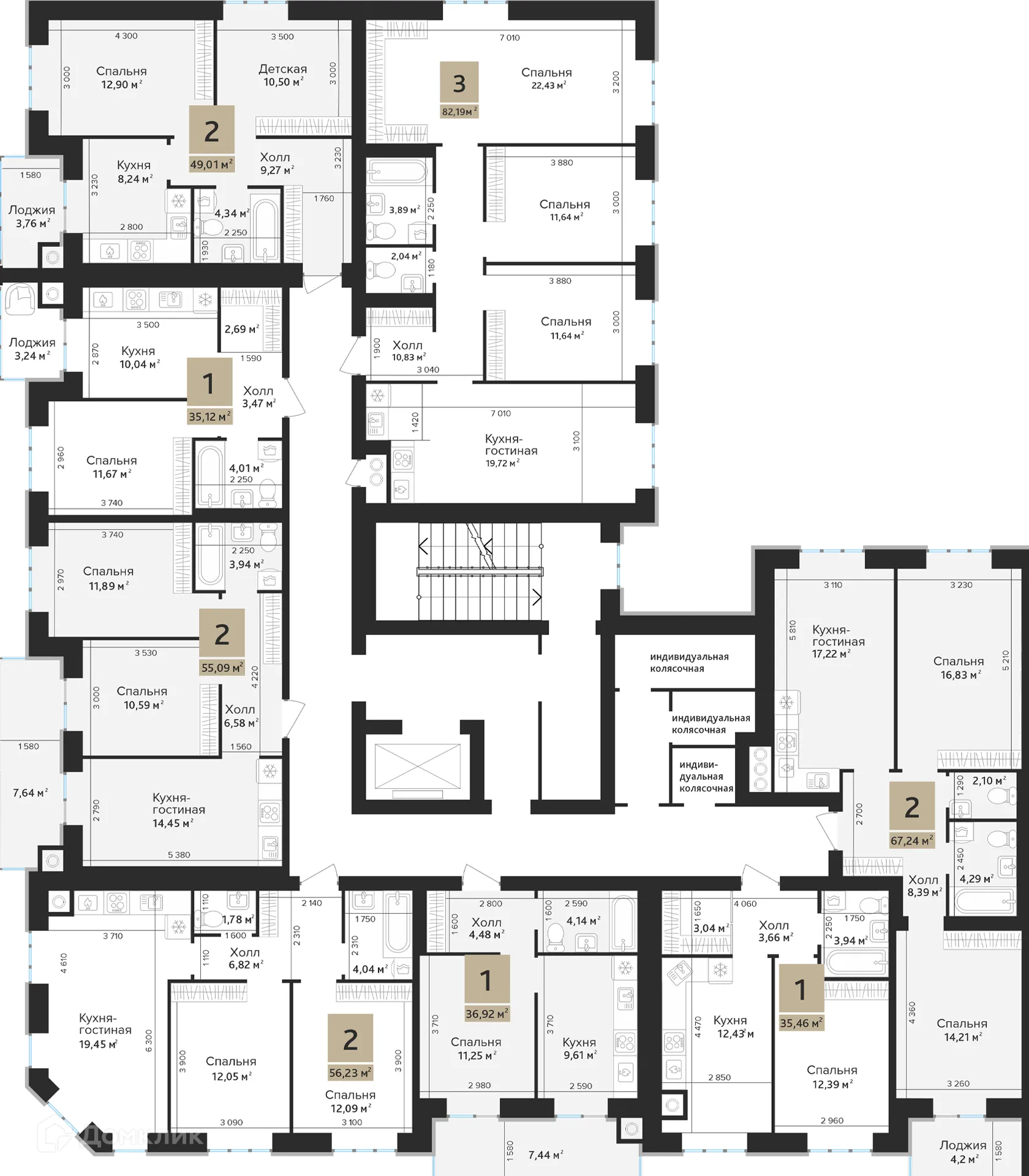 Планировка 1-комнатной квартиры 36.92 м² в ЖК Ривьера, г. Дядьково — фото 3