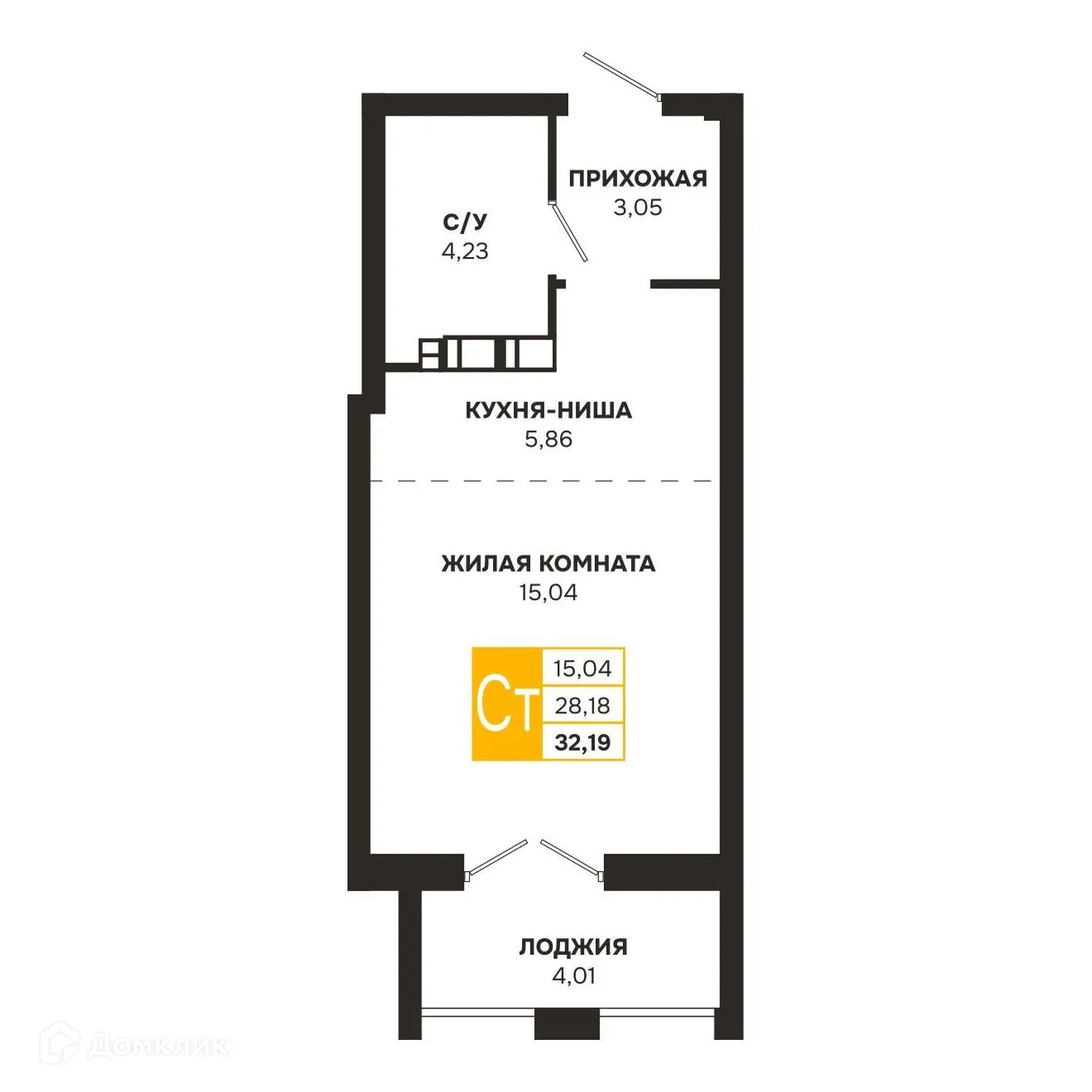 Планировка студии квартиры 32.19 м² в ЖК Ривер Парк, г. Рязань — фото 3