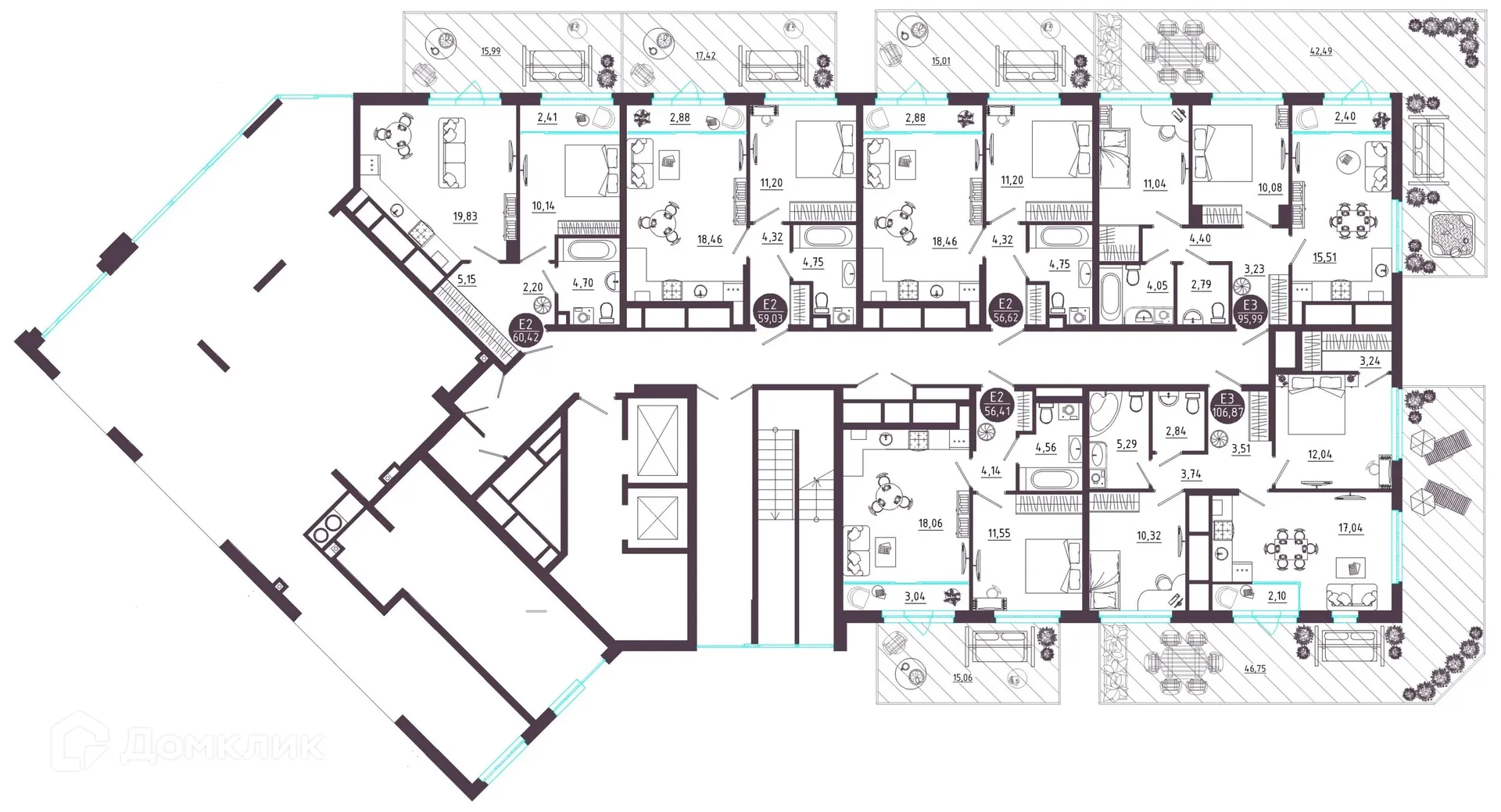 Планировка 2-комнатной квартиры 106.87 м² в ЖК Крылья, г. Рязань — фото 32