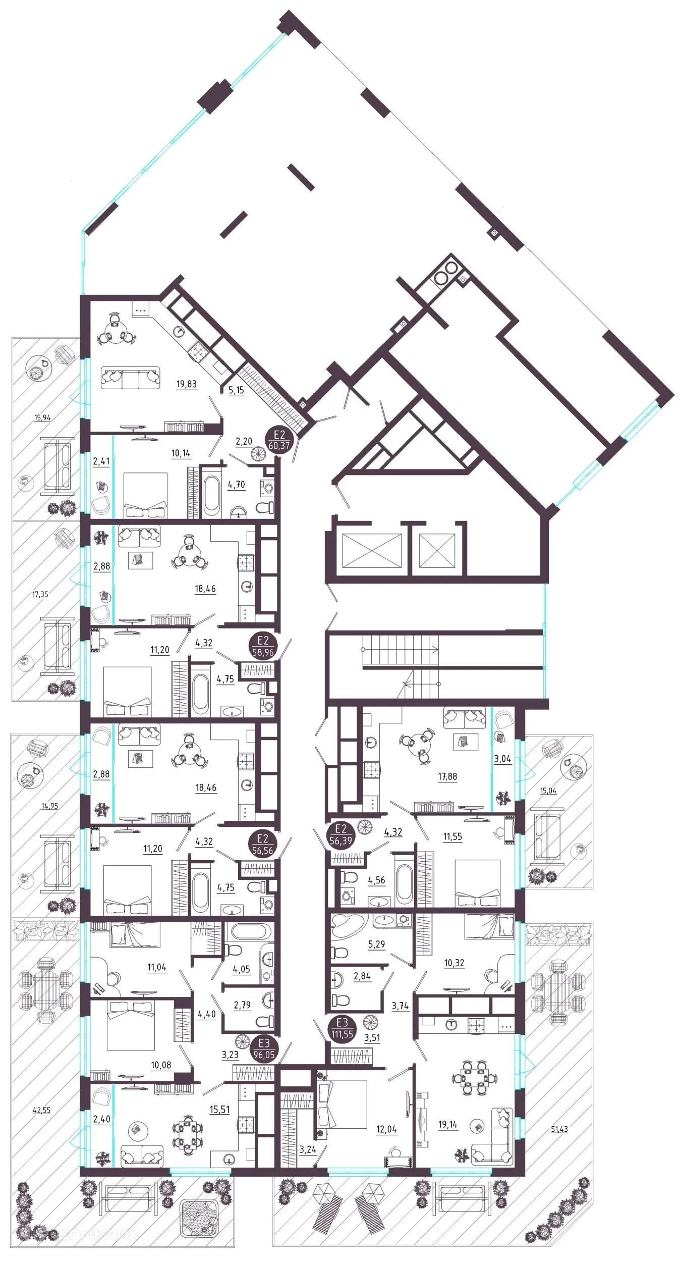 Планировка 2-комнатной квартиры 111.55 м² в ЖК Крылья, г. Рязань — фото 32