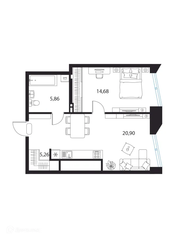 Планировка 1 комн. в ЖК Манхэттен
