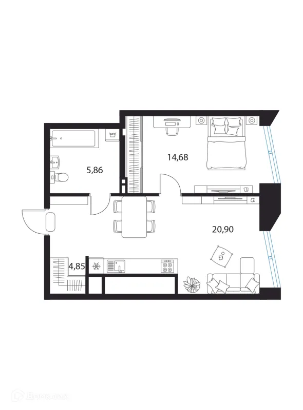 Планировка 1 комн. в ЖК Манхэттен