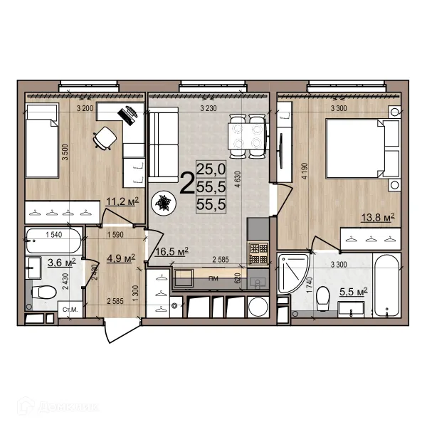 Планировка 2 комн. в ЖК Еврокласс-5