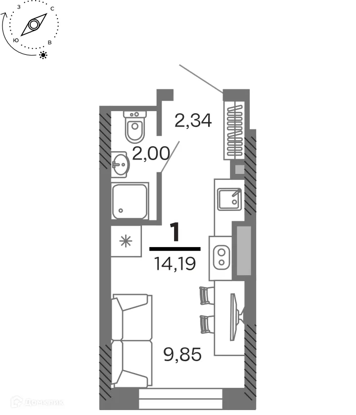 Планировка 1-комнатной квартиры 14.19 м² в ЖК город Рязань, Улица Зубковой, г. Рязань — фото 20