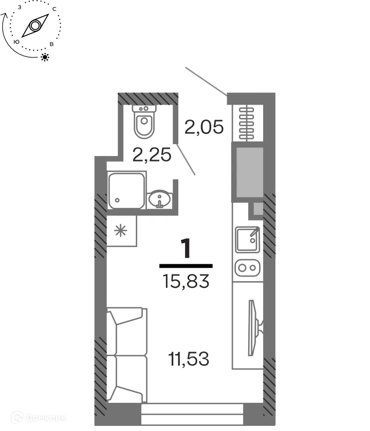 Планировка 1-комнатной квартиры 15.83 м² в ЖК город Рязань, Улица Зубковой, г. Рязань — фото 1