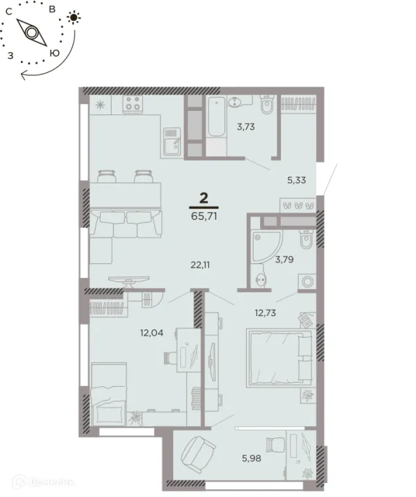 Планировка 2 комн. в ЖК Дом по Московское шоссе