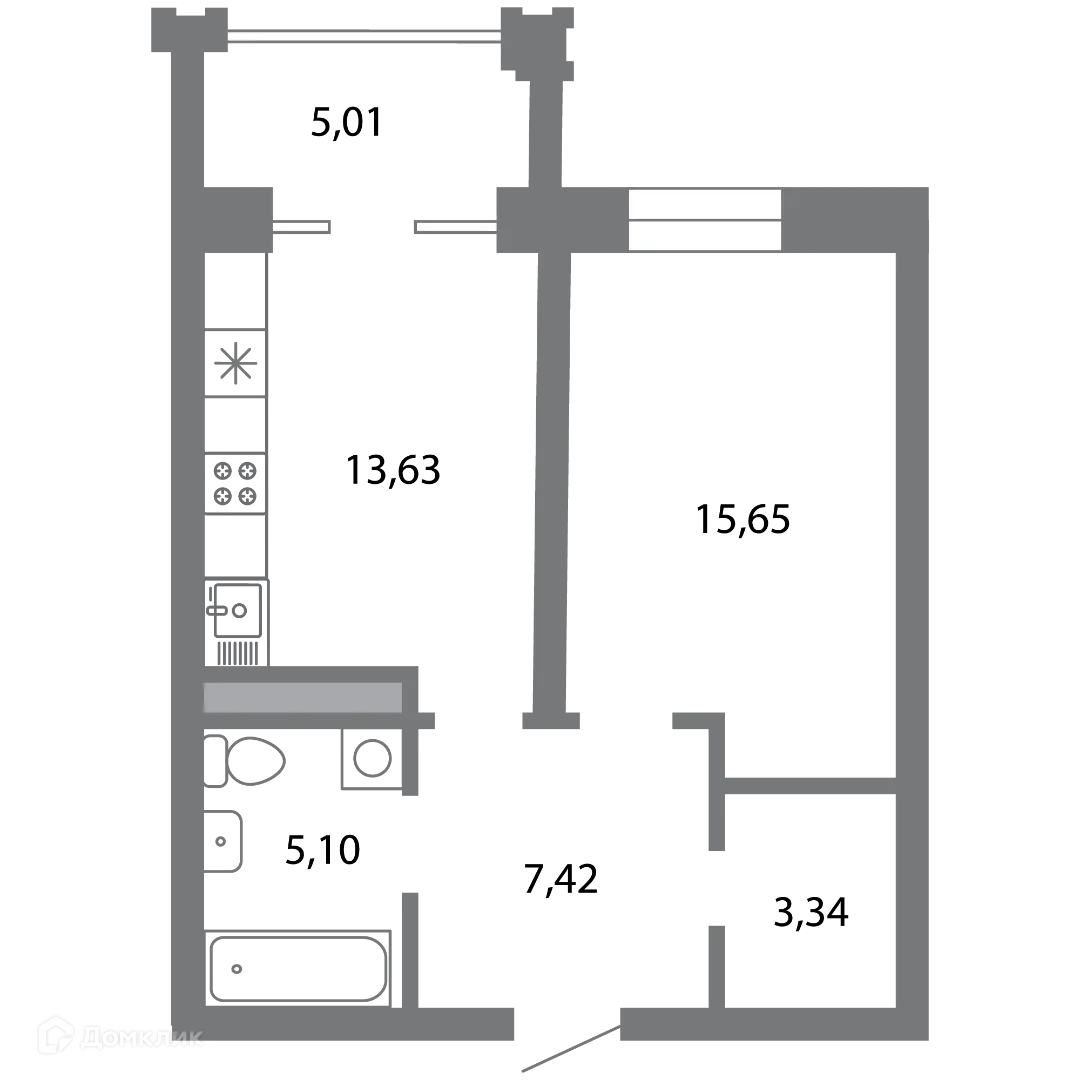 Планировка 1-комнатной квартиры 47.65 м² в ЖК Солотчинский квартал, г. Рязань — фото 1