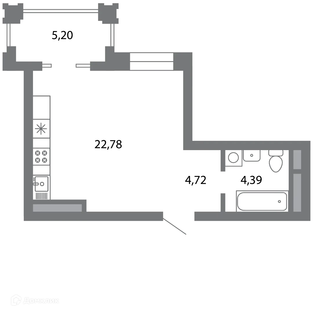 Планировка студии квартиры 34.49 м² в ЖК Солотчинский квартал, г. Рязань — фото 2