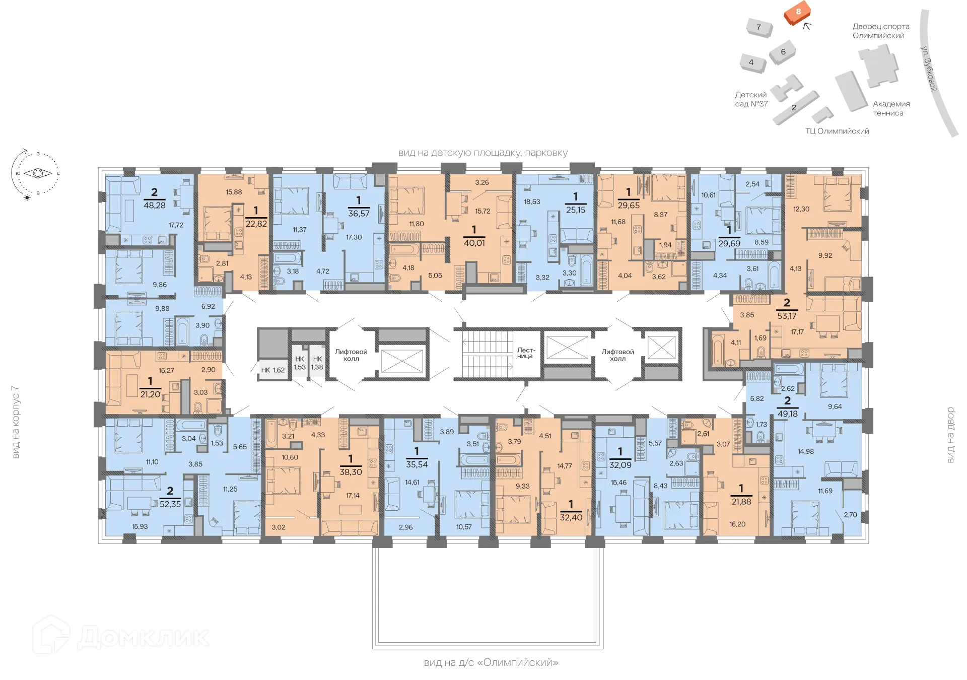 Планировка 1-комнатной квартиры 22.82 м² в ЖК "Северный", г. Рязань — фото 2