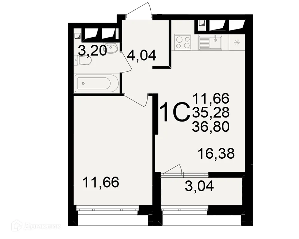 Планировка 1-комнатной квартиры 36.8 м² в ЖК Большая история, г. Рязань — фото 1