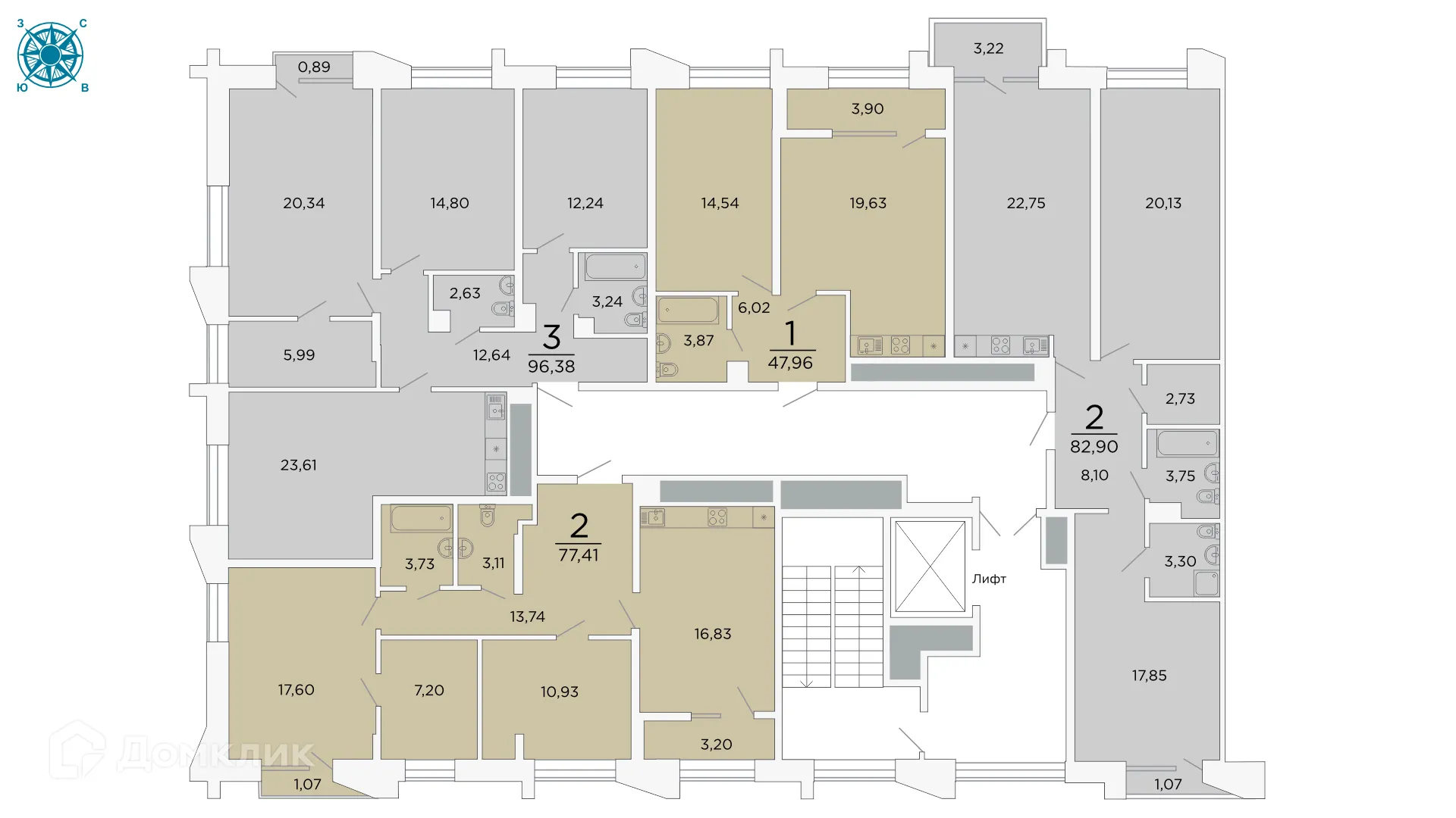 Планировка 3-комнатной квартиры 96.38 м² в ЖК ВЕГА, г. Рязань — фото 3