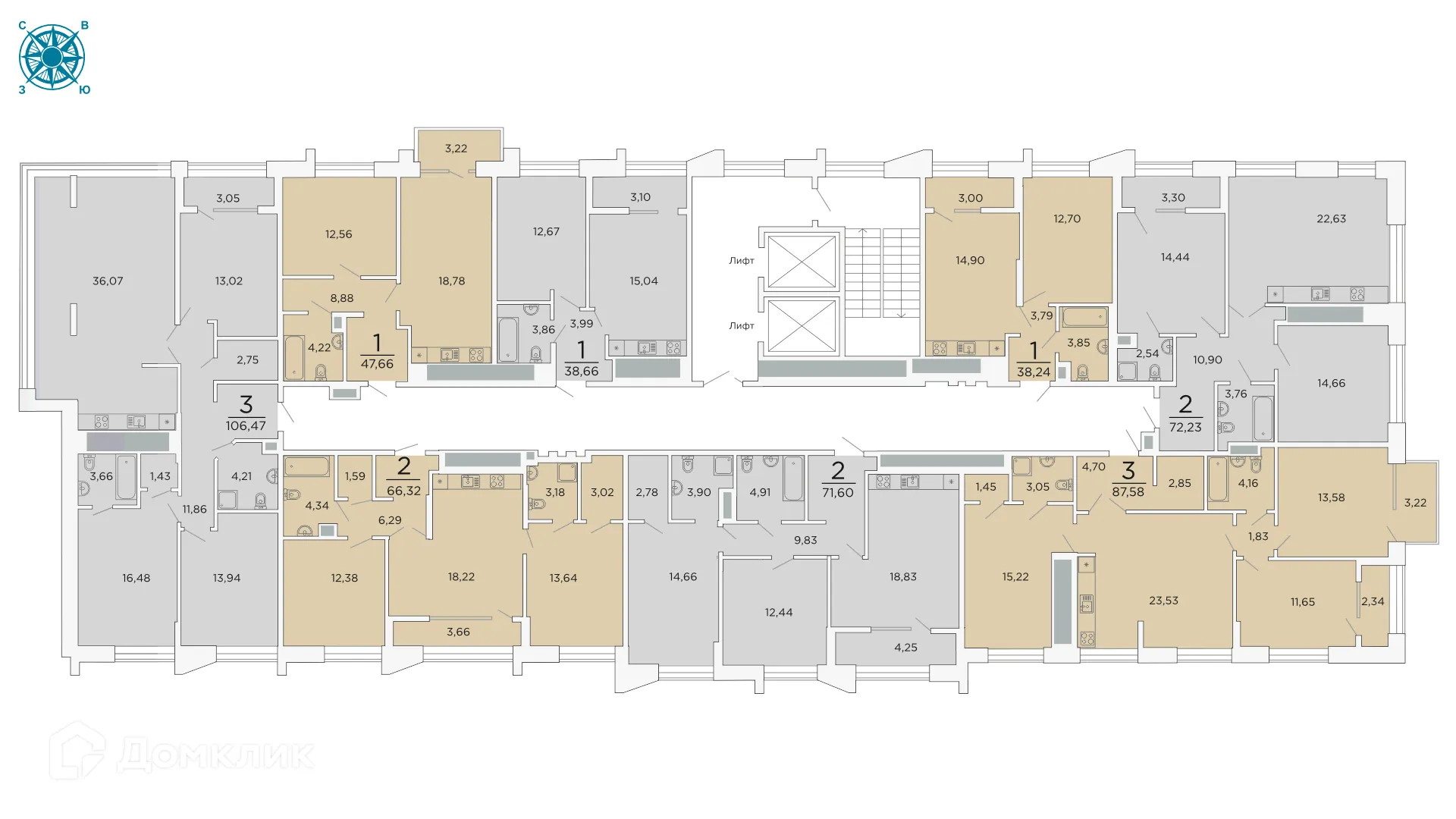 Планировка 3-комнатной квартиры 106.47 м² в ЖК ВЕГА, г. Рязань — фото 3