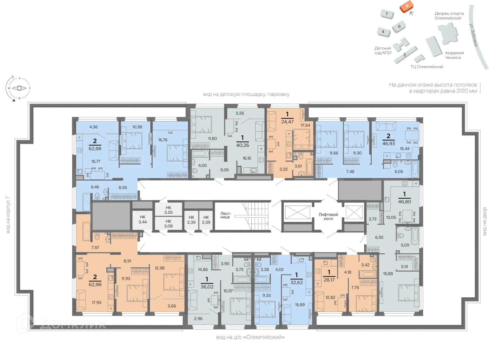 Планировка 1-комнатной квартиры 28.17 м² в ЖК "Северный", г. Рязань — фото 2