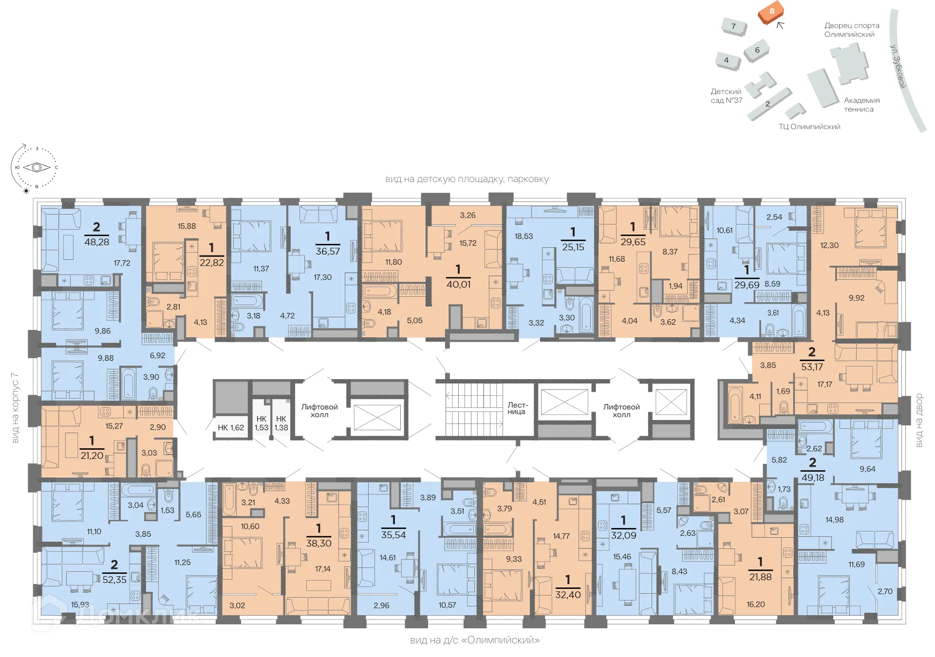 Планировка 1-комнатной квартиры 35.54 м² в ЖК "Северный", г. Рязань — фото 2