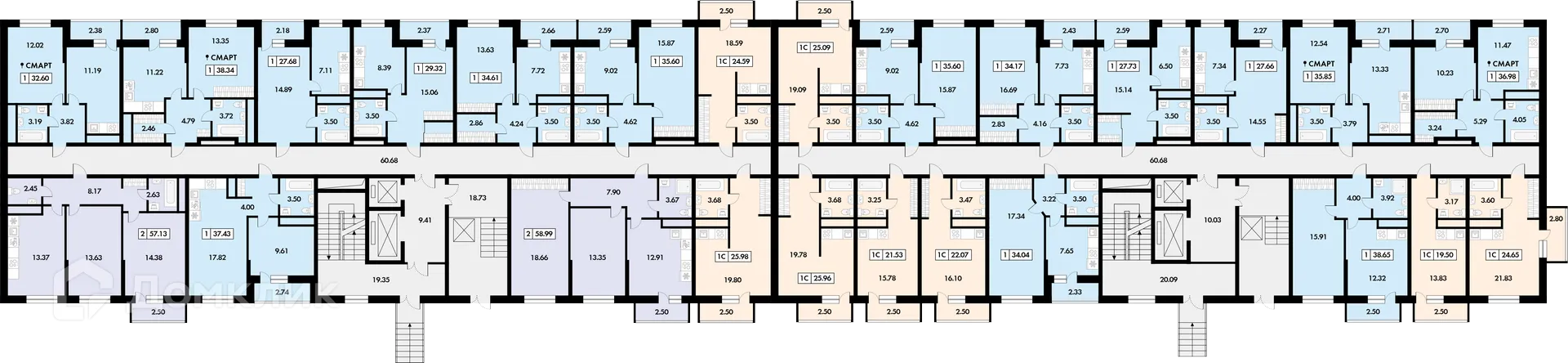 Планировка студии квартиры 24.65 м² в ЖК Шереметьевский квартал, г. Дядьково — фото 2