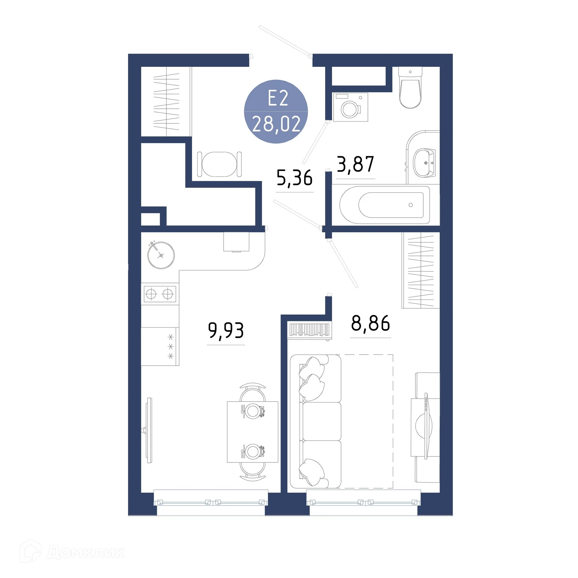 Планировка 1-комнатной квартиры 28.02 м² в ЖК Бульвар оптимистов, г. Дядьково — фото 1