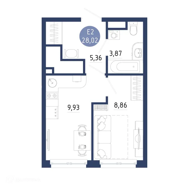 Планировка 1 комн. в ЖК Бульвар оптимистов
