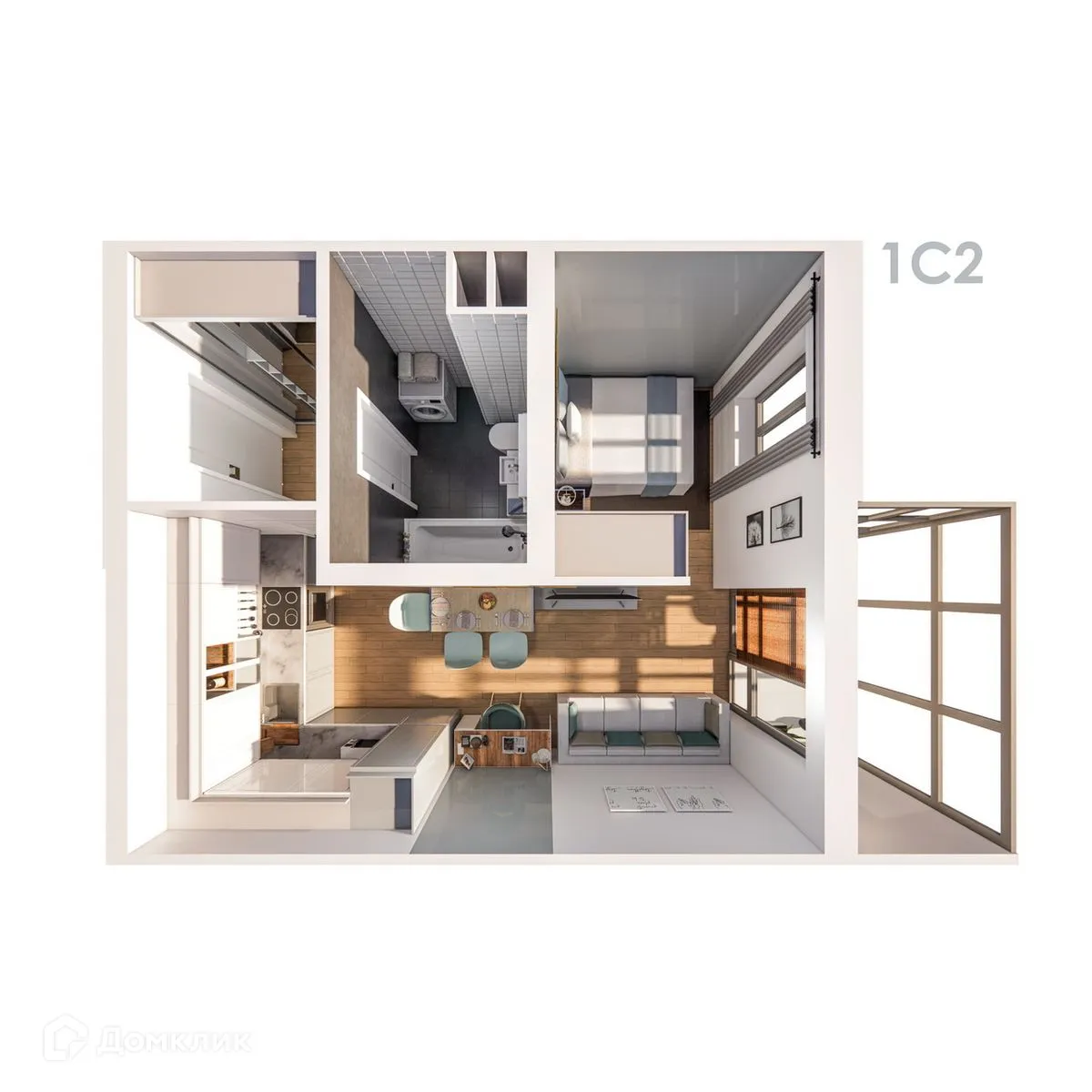 Планировка студии квартиры 32.95 м² в ЖК Правый берег, г. Дядьково — фото 3