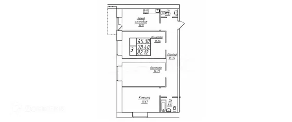 Планировка 3 комн. в ЖК Дом у озера