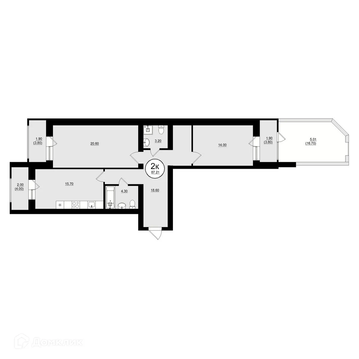 Планировка 2-комнатной квартиры 87.21 м² в ЖК КУЛЬТУРА, г. Самара — фото 11