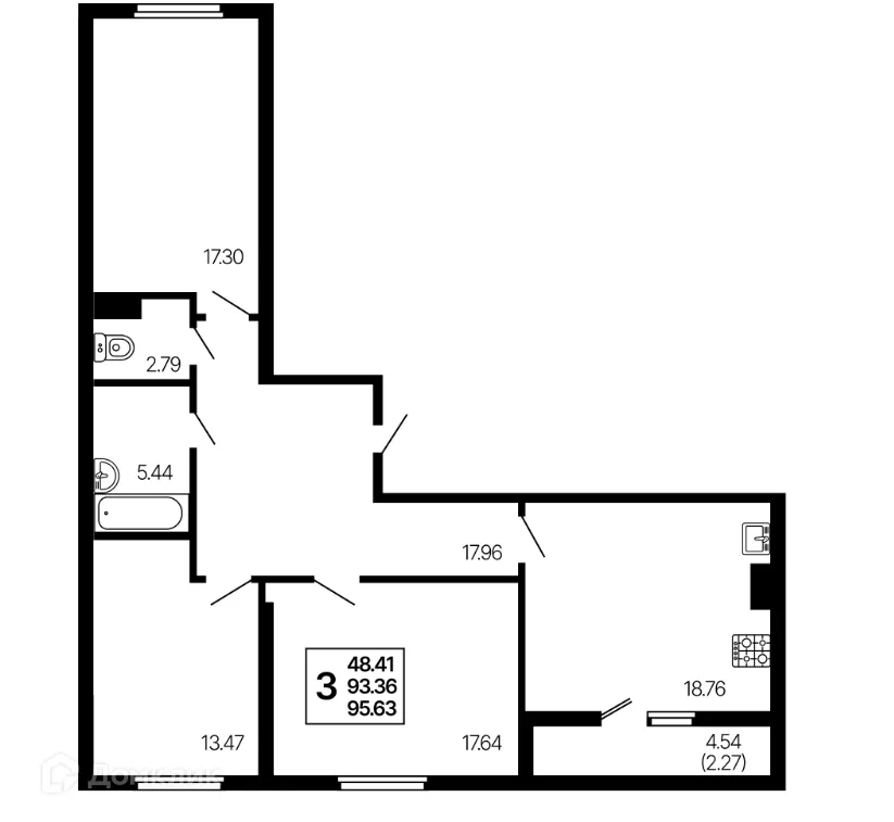 Планировка 2-комнатной квартиры 95.63 м² в ЖК Развитие, г. Самара — фото 1