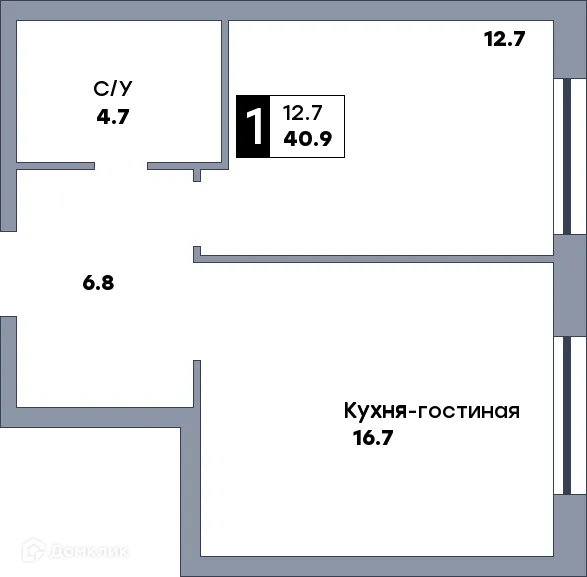 Планировка 1 комн. в ЖК Аура