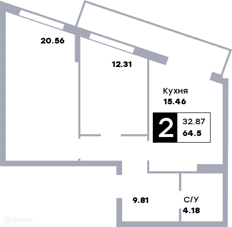 Планировка 2 комн. в ЖК Зодиак