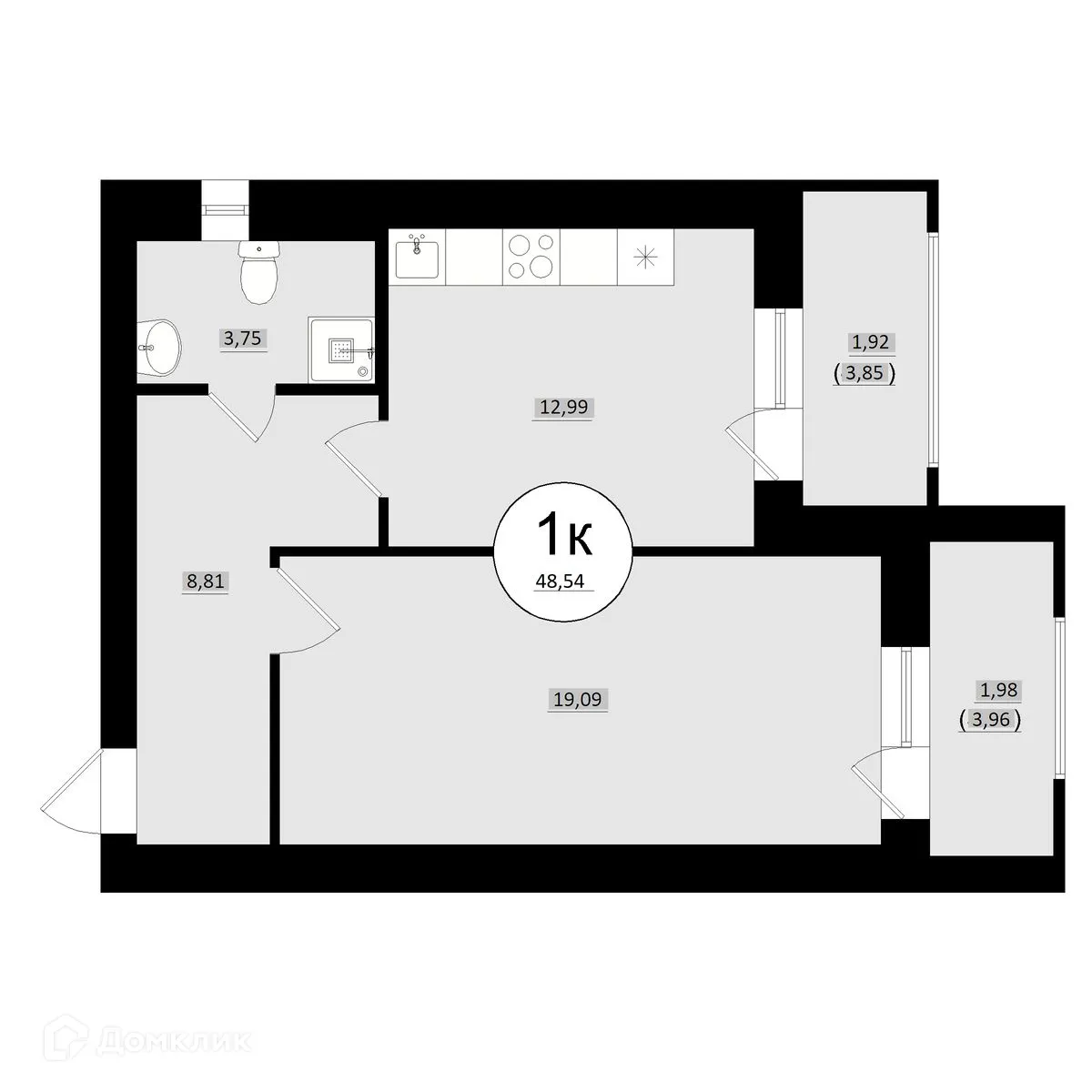 Планировка 1-комнатной квартиры 48.54 м² в ЖК КУЛЬТУРА, г. Самара — фото 12