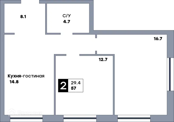 Планировка 2 комн. в ЖК Аура