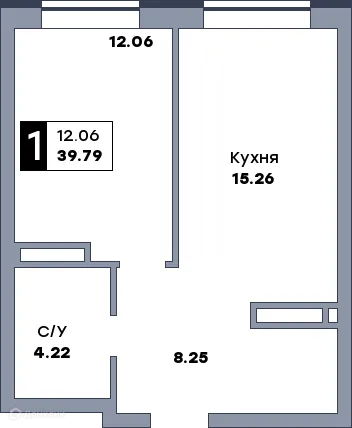 Планировка 1-комнатной квартиры 39.77 м² в ЖК СПУТНИК, г. Самара — фото 3