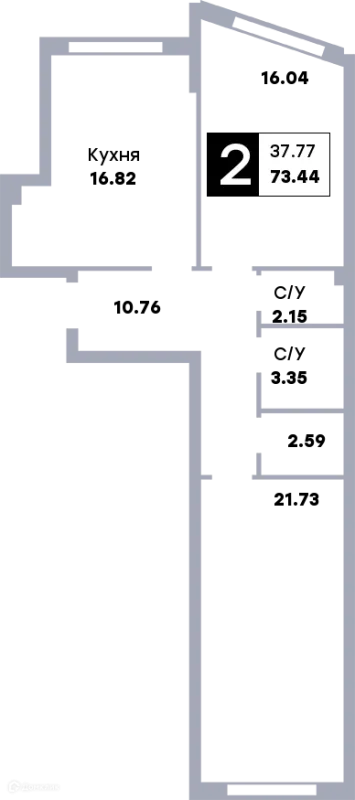 Планировка 2 комн. в ЖК Зодиак