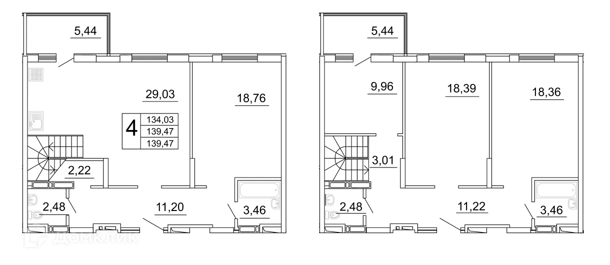 Планировка 2-комнатной квартиры 144.91 м² в ЖК "Дом у Космопорта-2", г. Самара — фото 1