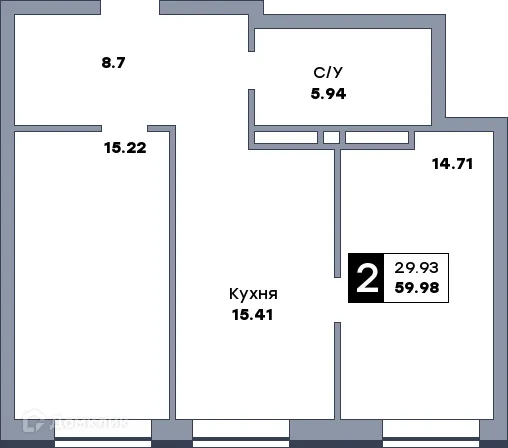 Планировка 2-комнатной квартиры 59.96 м² в ЖК СПУТНИК, г. Самара — фото 3