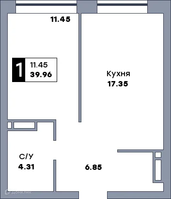 Планировка 1 комн. в ЖК Рекорд