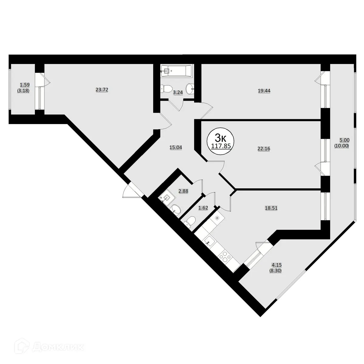 Планировка 3-комнатной квартиры 117.85 м² в ЖК КУЛЬТУРА, г. Самара — фото 11