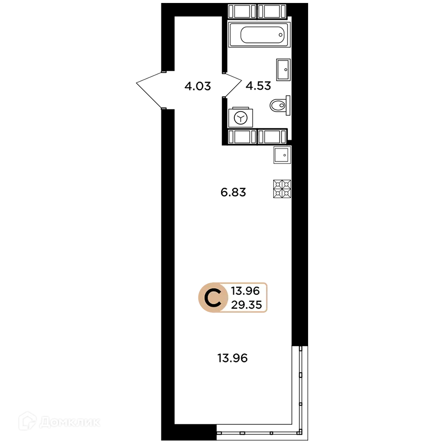 Планировка студии квартиры 29.35 м² в ЖК Легенда, г. Самара — фото 1