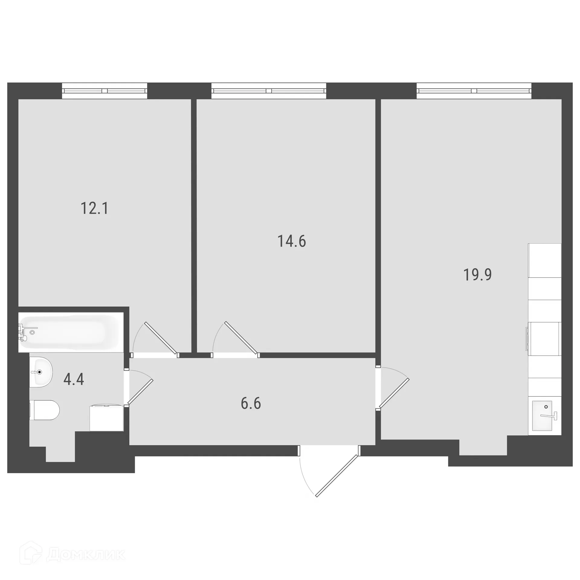 Планировка 2-комнатной квартиры 57.52 м² в ЖК Макрорайон АМГРАД, г. Самара — фото 1