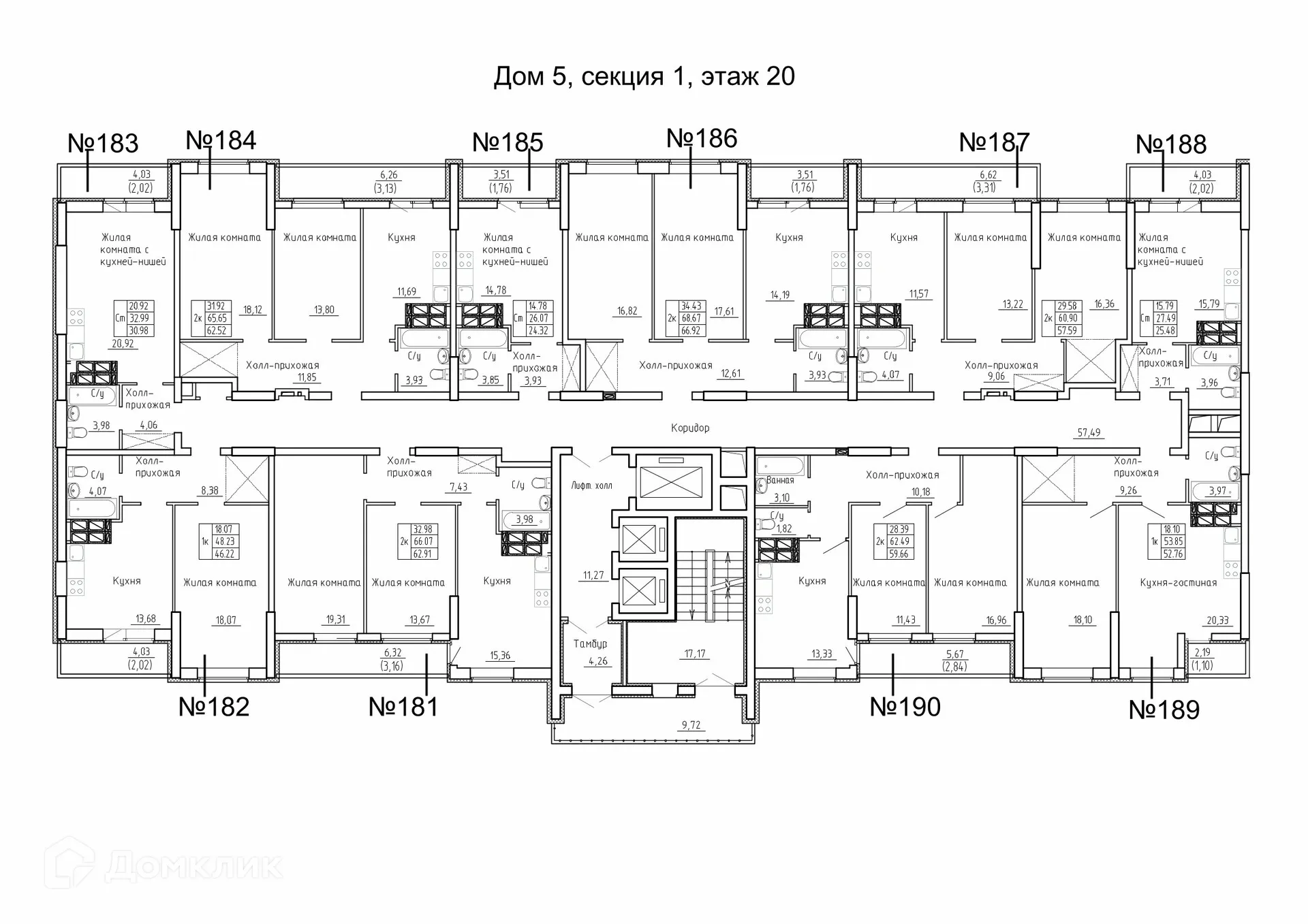 Планировка 2-комнатной квартиры 57.59 м² в ЖК Рекорд, г. Самара — фото 2