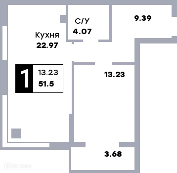 Планировка 1-комнатной квартиры 51.5 м² в ЖК Зодиак, г. Самара — фото 13