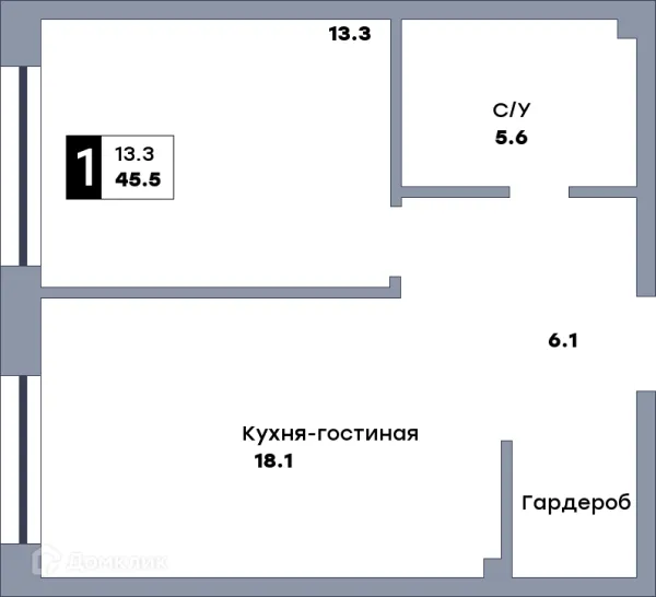 Планировка 1 комн. в ЖК КВАТРО