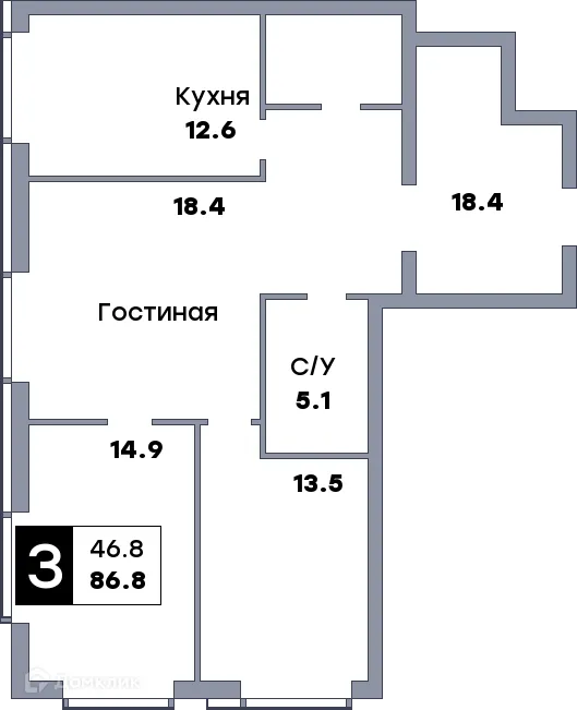 Планировка 3-комнатной квартиры 85 м² в ЖК Самара Сити, г. Самара — фото 1