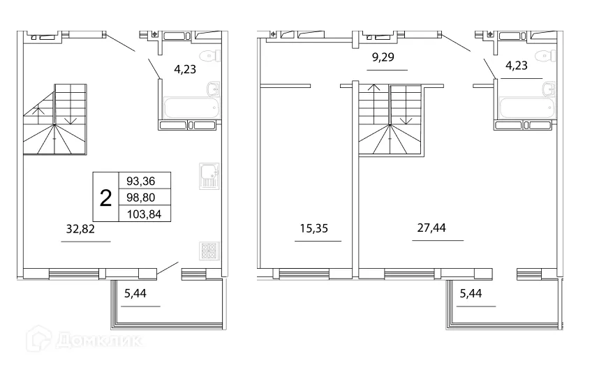 Планировка 2-комнатной квартиры 104.24 м² в ЖК "Дом у Космопорта-2", г. Самара — фото 1