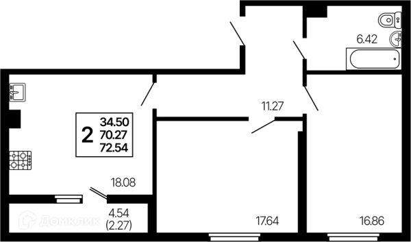 Планировка 2 комн. в ЖК Развитие