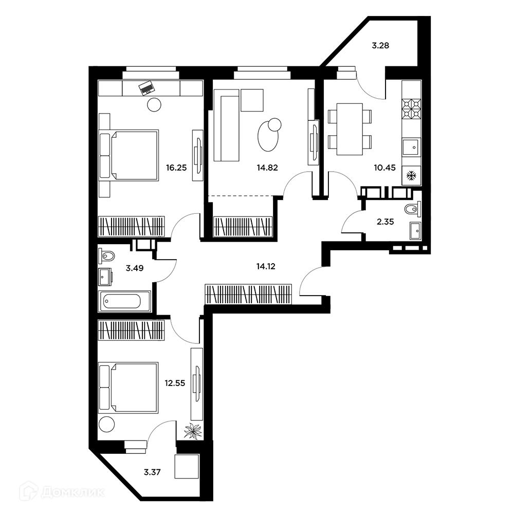 Планировка 3-комнатной квартиры 80.3 м² в ЖК Московский, г. Самара — фото 3