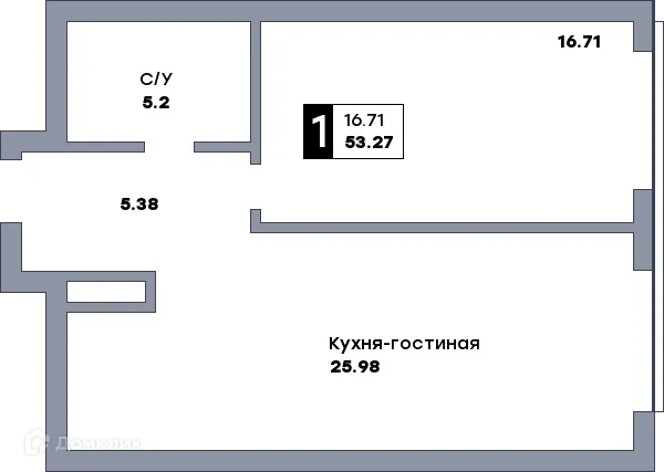 Планировка 1-комнатной квартиры 53.27 м² в ЖК Самара Сити, г. Самара — фото 1